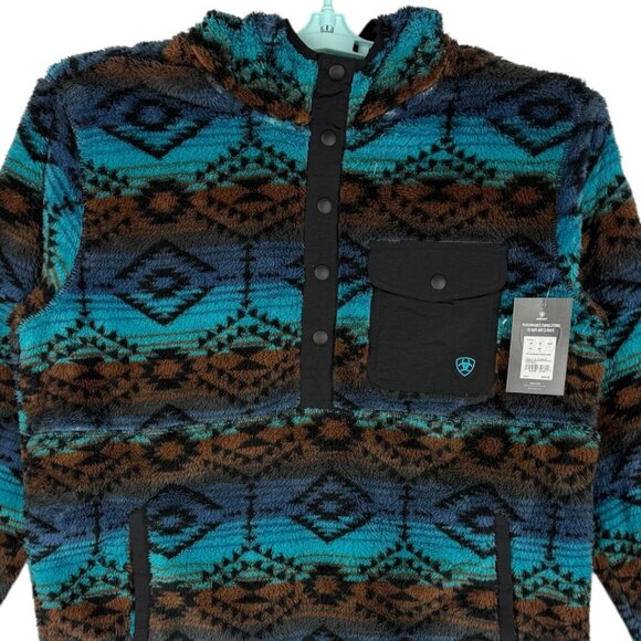 Ariat Men's Pullover Enamel Blue Serape Polar Bear Fleece Hood Size Large NWT - Picture 4 of 11